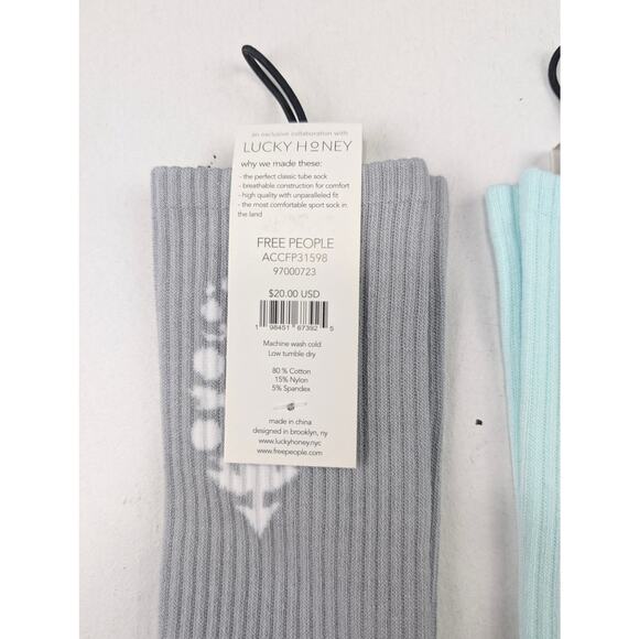 FP Movement Women's Last Lap Light Gray and Teal Tube Socks One Size - Picture 4 of 4